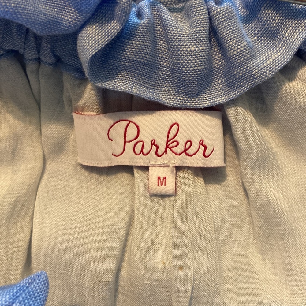 Parker linen embroidered Susie off shoulder dress M - Picture 5 of 8